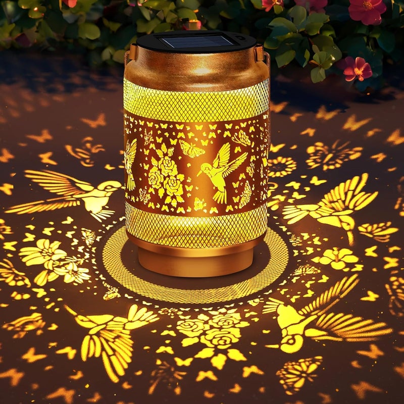 EDOF Christmas Gifts for Women Solar Lanterns Outdoor Waterproof Hummingbird Garden Decor,Birthday Gifts for Women Mom Grandma,Hanging Solar Lights Outside Hollowed-Out Lantern for Patio,Yard Art,Porch - Image 1
